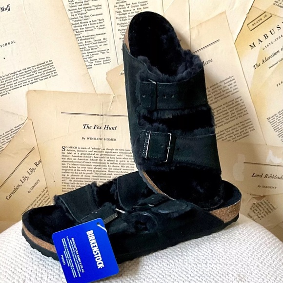 Free People Birkenstock Arizona Shearling Sandal Normal/Narrow Black - Picture 2 of 9